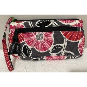 Vera Bradley Wristlet Wallet OS Pink Gray Cheery Blossoms Quilted Floral NWT